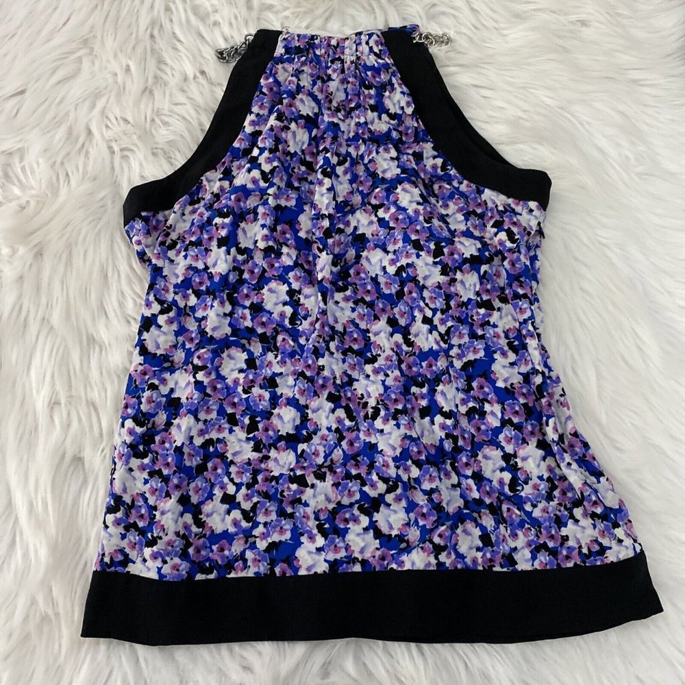 Cache womens mock neck sleeveless floral blouse size Small 95% silk